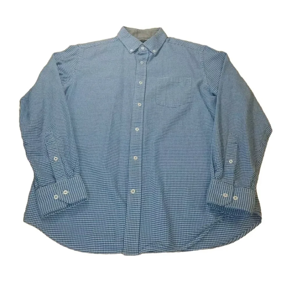 Banana Republic Luxe Flannel Shirt Men Med Gorp Academia Preppy Blue Micro Check